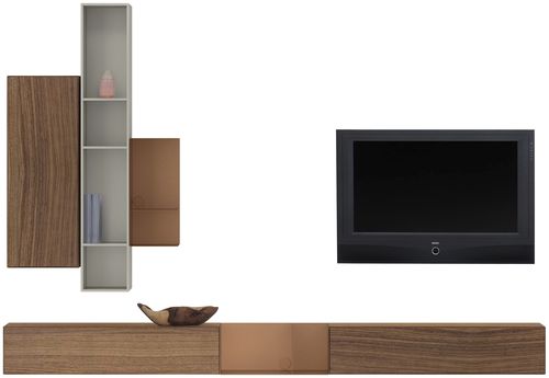 Ensemble TV mural contemporain - LUGANO - BoConcept - en bois laqué / en verre / en MDF