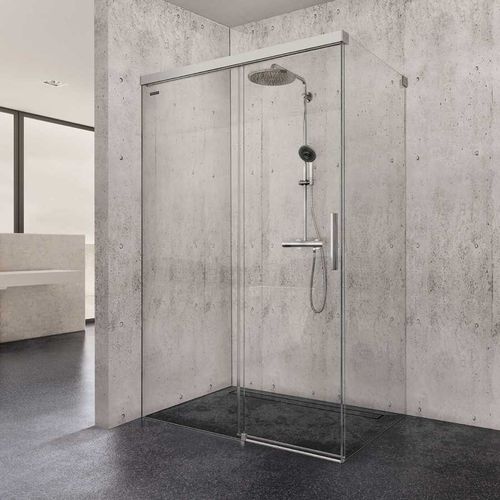 Paroi de douche coulissante - VIVA - DUSCHOLUX AG - d'angle / en verre trempé / sur mesure