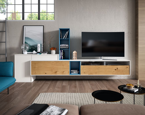 Ensemble mural de salon contemporain - 20 COVER - MUEBLES MESEGUE, S.A. - en bois / pour TV / lumineux
