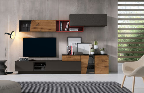 Ensemble mural de salon contemporain - 25 COVER - MUEBLES MESEGUE, S.A. - en bois / pour TV / avec tiroir
