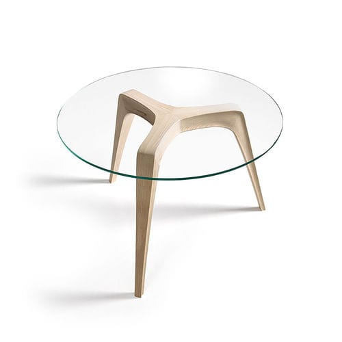 Table d'appoint contemporaine - ICON - FRAJUMAR- BELTA - en verre trempé / avec piètement en frêne / ronde