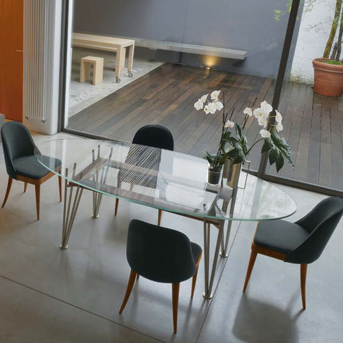 Table contemporaine - B-183  - Dale Italia - en acier / avec piètement en acier / ovale