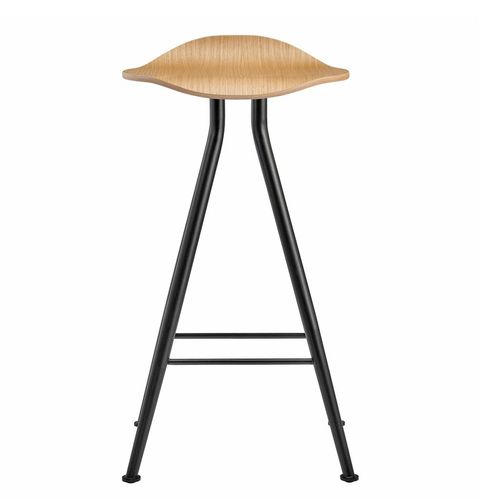 Tabouret de bar contemporain - BARFLY - NORR11 - en cuir / en chêne / avec piètement en fer