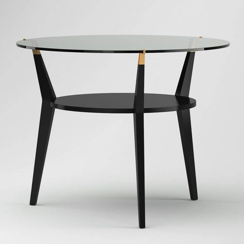 Table contemporaine - HALÉVY : RÉF. 24100 - OVATION Paris - en verre / avec piètement en bois laqué / ronde