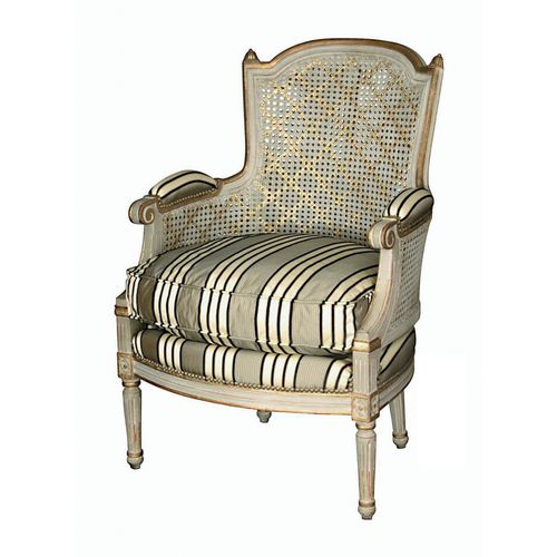 Fauteuil de style Louis XVI - COLIGNY : RÉF. 17003 - OVATION Paris - en tissu / en bois peint / bergère