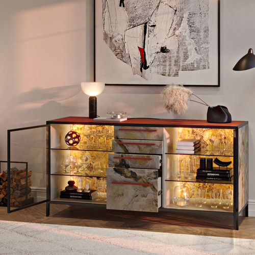 Buffet contemporain - POLKA - OVATION Paris - en bois laqué / en bois teinté / en acier
