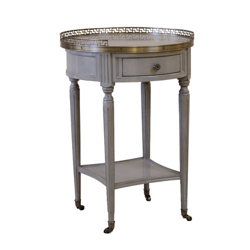 Table d'appoint de style Louis XVI - BOUILLOTTE : RÉF. 14545 - OVATION Paris - en bois / en laiton / avec piètement en bois