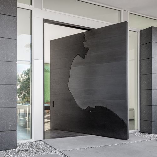 Porte d'entrée - Art of Monterey Bay - FritsJurgens - en chêne blanc / pivotante à axe excentré / contemporaine