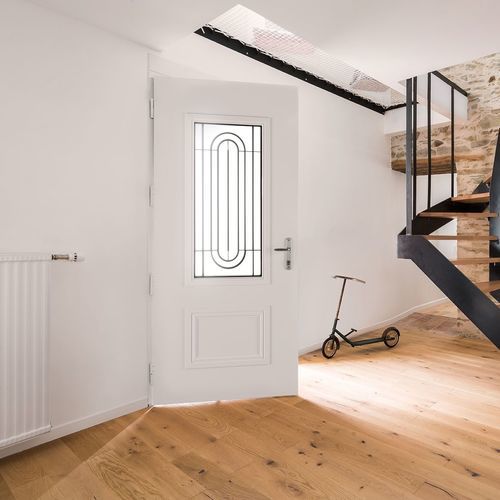 Porte d'entrée - Rosalie 80 - PAB- MTN ( MENUISERIES TECHNIQUE NOUVELLES) - en aluminium / battante / classique