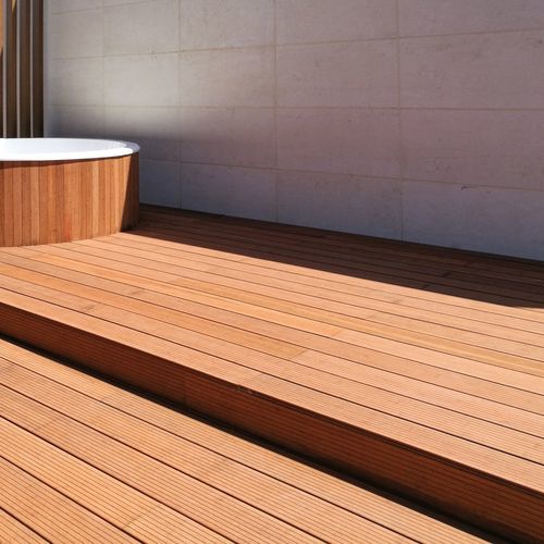 Lame de terrasse en bambou - 8301185 series - Braun Wuerfele - aspect bois / rainurée / durable