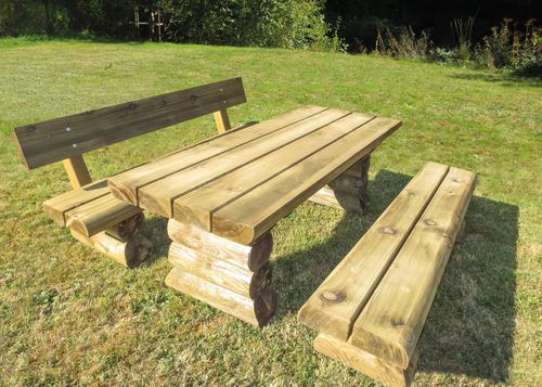 Ensemble table et bancs rustique - 41 series - Braun Wuerfele - en pin / en sapin / de jardin