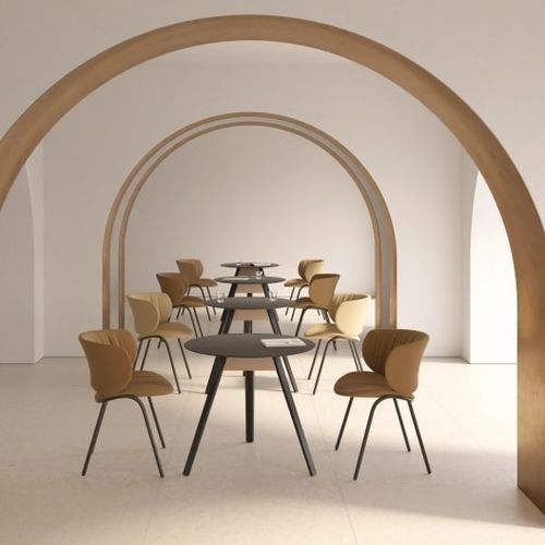 Table bistrot contemporaine - TRIVIO  - Steelcase - en acier / en bois laqué / en bois teinté