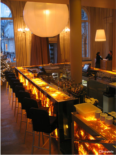 Banque d'accueil en bois - TRANSLUCENT MARBLE : YELLOW MARBLE - BROCATELLE - lumineuse / pour bar