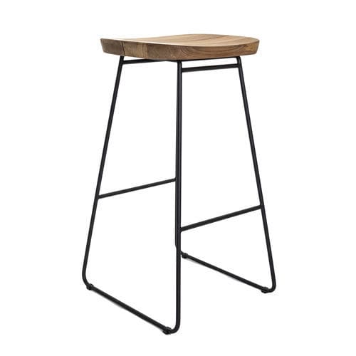 Tabouret de bar design scandinave - 260 104 BRYGGEN - OASIQ - en teck / avec piètement en acier inoxydable / luge