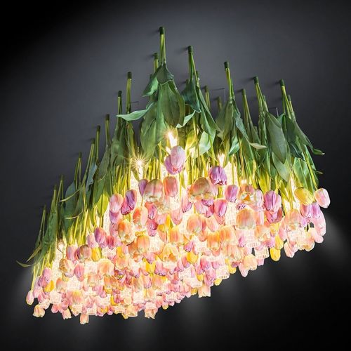Lustre design original - TULIP - VGnewtrend - en acier peint / en verre de Murano / 6 ampoules