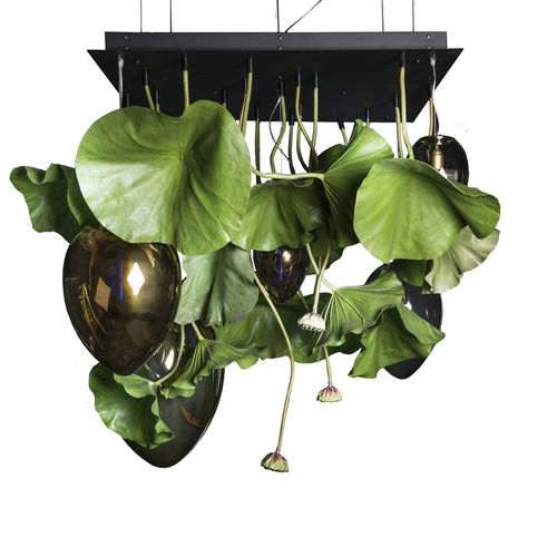 Lustre design original - LOTUS - VGnewtrend - en acier peint / en verre soufflé / 5 ampoules