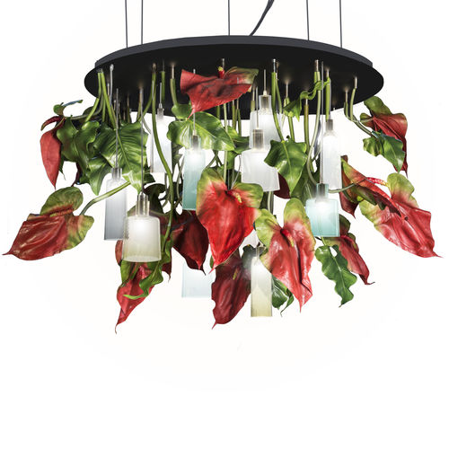 Lustre design original - ANTHURIUM  - VGnewtrend - en acier peint / en verre de Murano / 11 ampoules