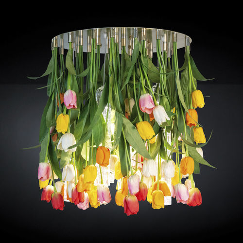 Lustre design original - TULIP MAXI  - VGnewtrend - en acier peint / en verre de Murano / 6 ampoules