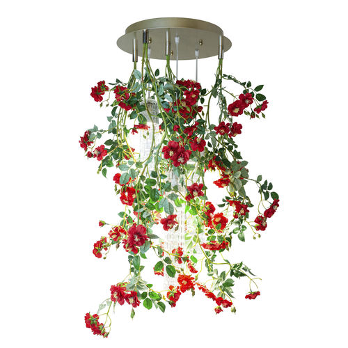 Lustre design original - WILD RED ROSE - VGnewtrend - en acier peint / en verre de Murano / 3 ampoules