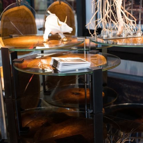 Table basse contemporaine - FORESTA - VGnewtrend - en bois / en verre / avec piètement en métal
