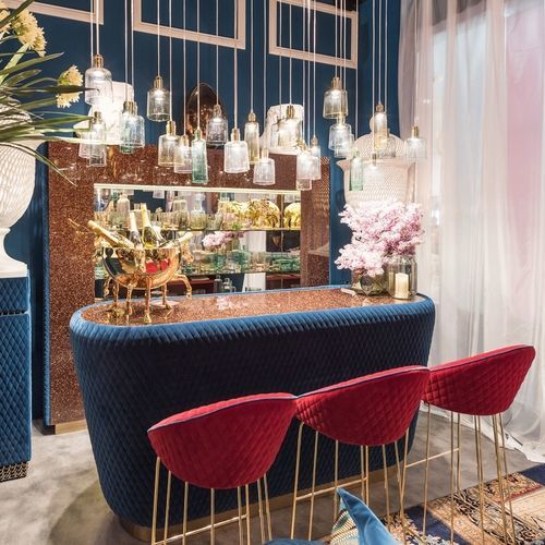 Tabouret de bar contemporain - BAY - VGnewtrend - en cuir / en tissu / avec piètement en métal