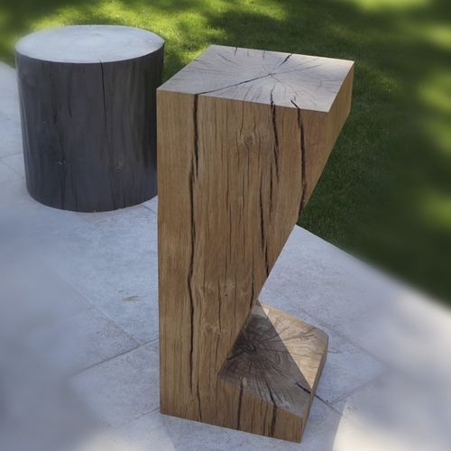 Tabouret de bar contemporain - KUB BRASERO - en chêne / de jardin