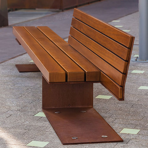 Banc public classique - TEMPO - Setga - bois / en acier COR-TEN® / avec dossier