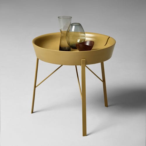 Table d'appoint contemporaine - Cocoon - My Home Collection - en frêne / avec piètement en acier peint / avec piètement en acier chromé