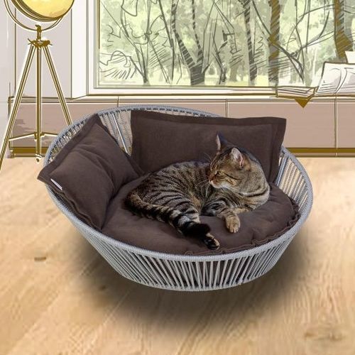 Panier pour chat en coton - SIRO TWIST - pet.interiors - en velours / en polyester / en acier inoxydable