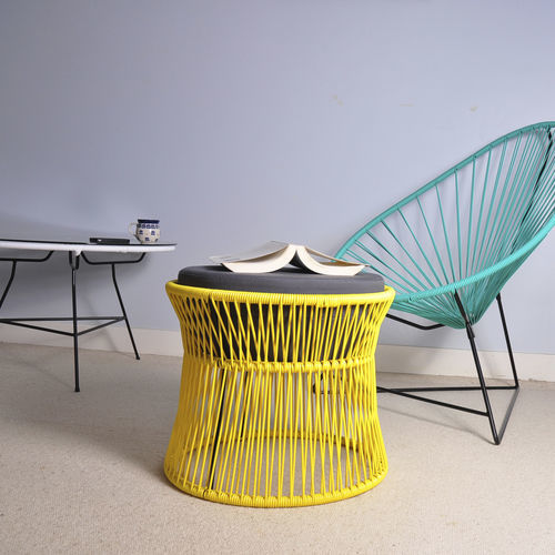 Pouf contemporain - Ito  - BOQA - en lin / en cuir / en acier