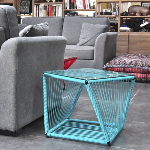 Table d'appoint contemporaine - Tico - BOQA - en verre trempé / avec piètement en acier / avec piètement en cuir