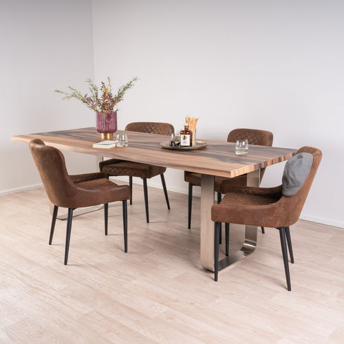 Table à manger contemporaine - TULIP 123 - SUN WOOD by Stainer - en bois massif / avec piètement en métal / rectangulaire