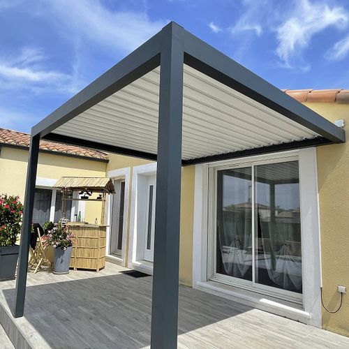 Pergola adossée - SPR03 3x3m - AXIUM solutions aluminium - en aluminium extrudé / en aluminium thermolaqué / à lames orientables