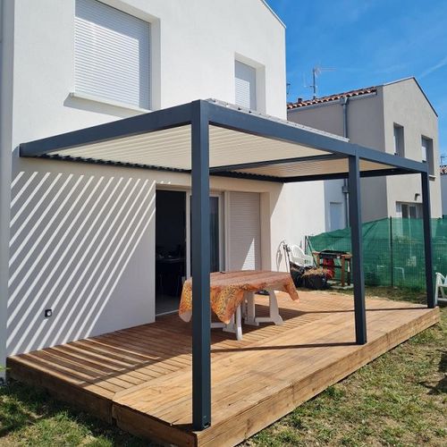 Pergola adossée - SPR03 6x3m - AXIUM solutions aluminium - en aluminium extrudé / en aluminium thermolaqué / à lames orientables