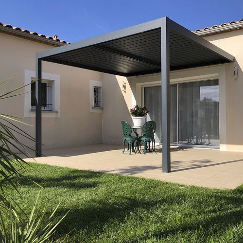 Pergola adossée - SPR02 4x3m - AXIUM solutions aluminium - en aluminium extrudé / en aluminium thermolaqué / à lames orientables