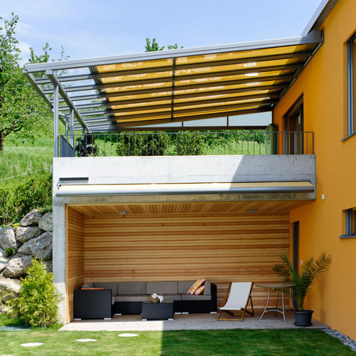 Auvent pour terrasse - TD 1 - Schenker Stores - en aluminium / en toile / en verre
