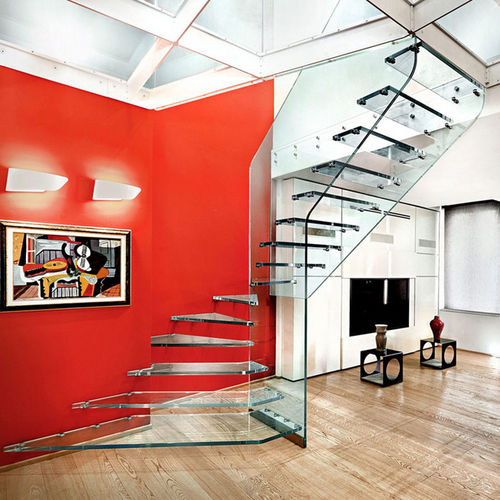 Escalier quart tournant - STRUKTURA - Officine Sandrini - à marches en verre / structure en verre / résidentiel