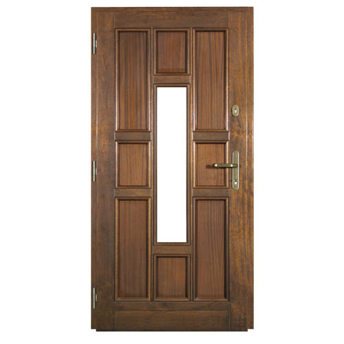 Porte d'entrée - ICON - VIDOK - en bois / battante / semi-vitrée