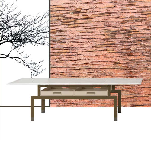 Table basse contemporaine - NERA - DIMENSIONE CHI WING LO - en verre / en métal / en tissu