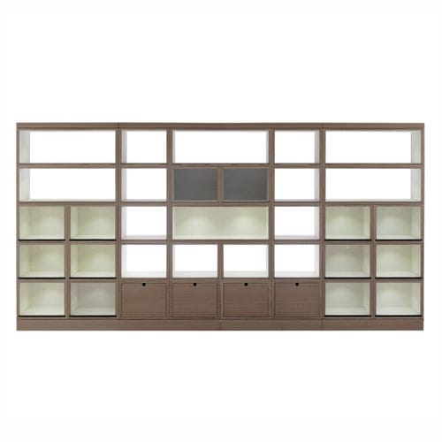 Étagère contemporaine - MAZI  - DIMENSIONE CHI WING LO - en chêne naturel / en sucupira / avec tiroir