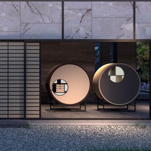 Buffet contemporain - ONAR - DIMENSIONE CHI WING LO - en sucupira / en métal / en cuir