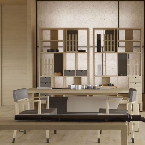 Étagère contemporaine - AVRA - DIMENSIONE CHI WING LO - en sucupira / en métal / en cuir