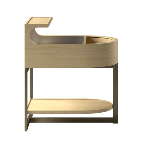 Table de chevet contemporaine - PLAI  - DIMENSIONE CHI WING LO - en cuir / avec piètement en bois / avec rangement