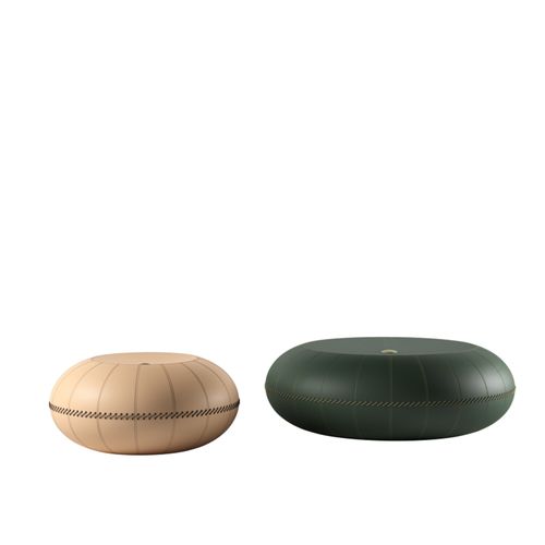 Pouf contemporain - OMOS - DIMENSIONE CHI WING LO - en tissu / en cuir / rond