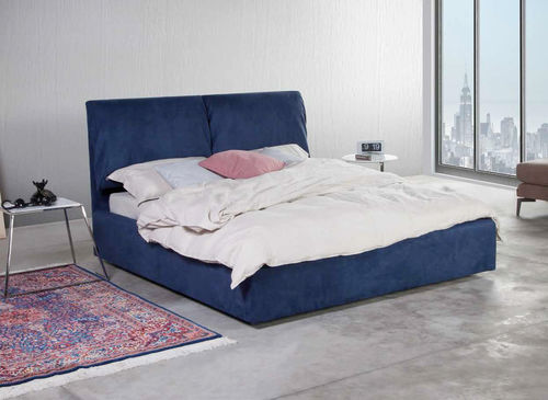 Lit double - FRANK - Golden Night - contemporain / tapissé / avec base de rangement