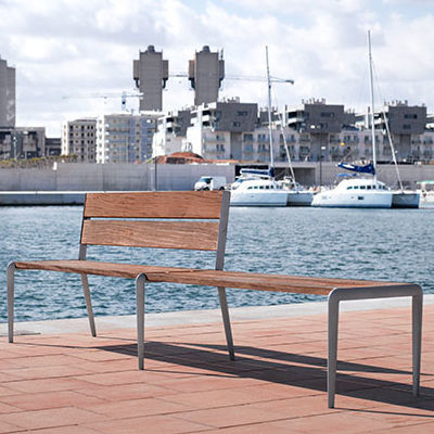 Banc public contemporain - TIBIDABO - Colomer - en bois / en zinc / avec dossier
