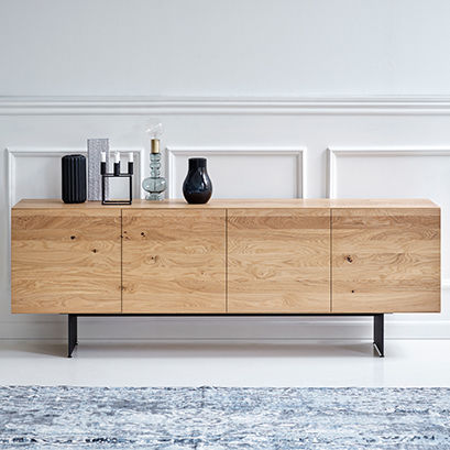 Buffet contemporain - RABA - DK3 - en chêne / en noyer / en acier à revêtement par poudre