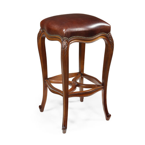 Tabouret de bar de style Louis XV - TOURBILLON - Oficina Inglesa - en cuir / en tissu / avec piètement en chêne