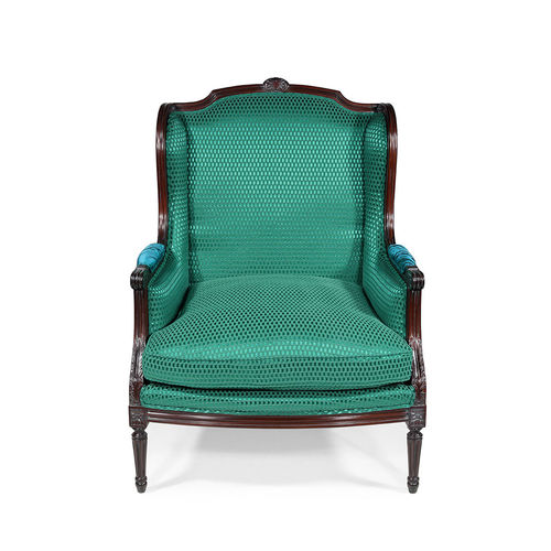 Fauteuil de style Louis XVI - BERGÈRE À OREILLE - Oficina Inglesa - en tissu / en cuir / en chêne