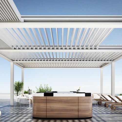 Pergola autoportée - ORCHESTRA - DIRELLO S.R.L - en aluminium / couverture coulissante / à lames brise soleil